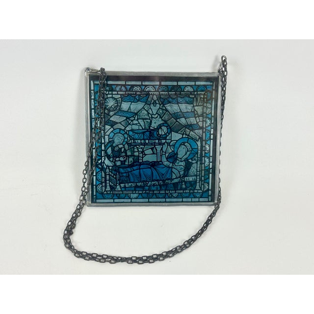 1950s French Hand-Painted Stained Glass Hanging Window Panel, 1950s For Sale - Image 5 of 8