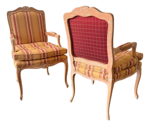 Vintage Louis XV Style Distresses Bergère Chairs