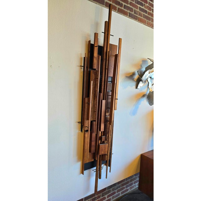 Abstract 1965 Helmut Ajango 6" Wood Wall Sculpture Architectural Abstract MCM Vintage For Sale - Image 3 of 8