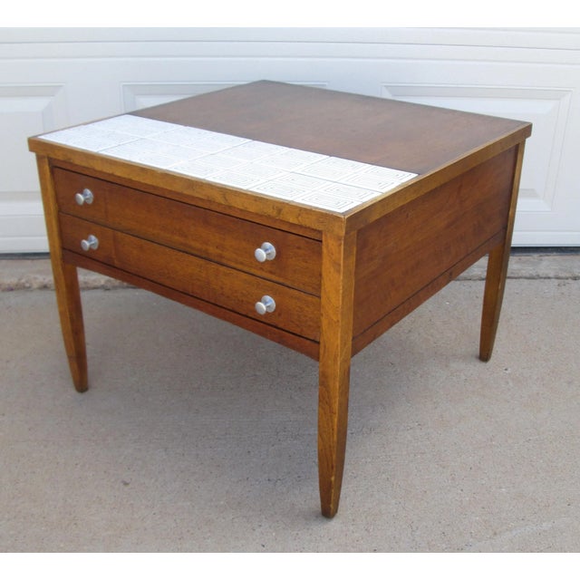 Wood 1960s Lane Cosmopolitan Virginia Maid End Table Side Table Tile Top For Sale - Image 7 of 12