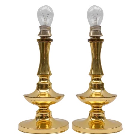 Mid-Century Modern Brass Table Lamp Bases, 1960s, Set of 2 For Sale