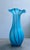 Italian Encased Glass Vase 12” Deep Sky Blue W/Purple Stripes, Elegant Silhouette, Handmade Whimsical For Sale - Image 3 of 12