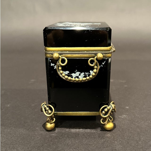 Metal Late 19th Century Mary Gregory Painted Black Glass Perfume Box For Sale - Image 7 of 7