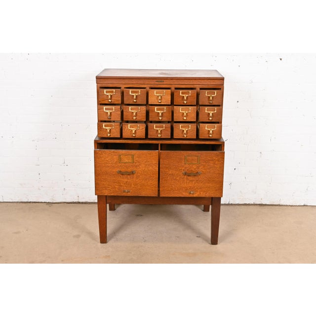 Arts & Crafts Oak 17Drawer Card Catalog Filing by Remington