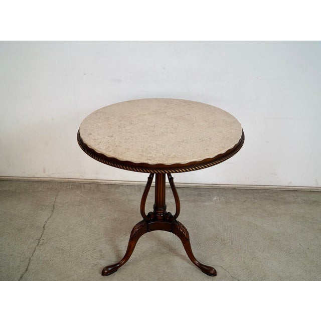 1920’s Antique Neoclassical Chippendale Style Travertine Pie Crust Pedestal Table For Sale In Los Angeles - Image 6 of 12