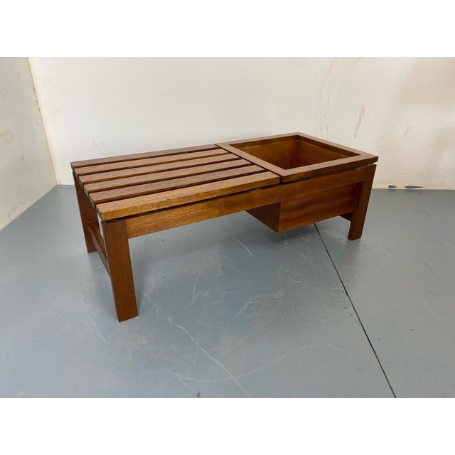 Wood Mid-Century Modern Teak Slat Bench Side Table with Plant Stand, 1960s For Sale - Image 7 of 14