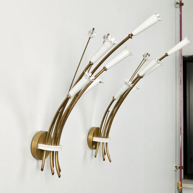 1950s Stilnovo Style Italian Brass and Enamel Sconces - Pair For Sale - Image 5 of 9