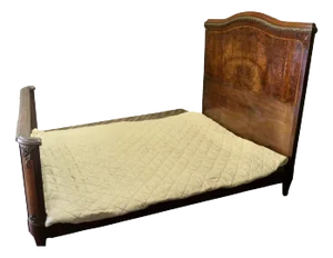 French Empire Art Deco Burl Walnut Double Bed, 1900s