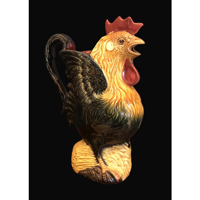 French Majolica Faience Rooster Pitcher Barbotine EB3, 1890s For Sale - Image 5 of 12