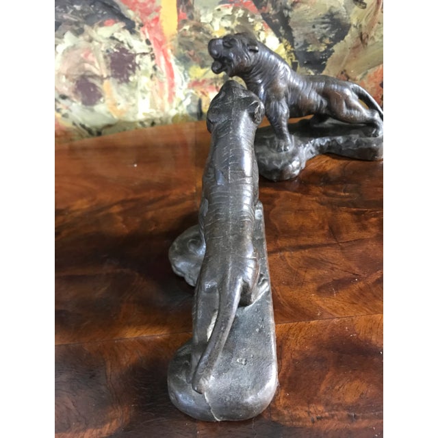 1920s Bronze Tiger Armor Bronze Company Aged Patina Bookends Set of 2