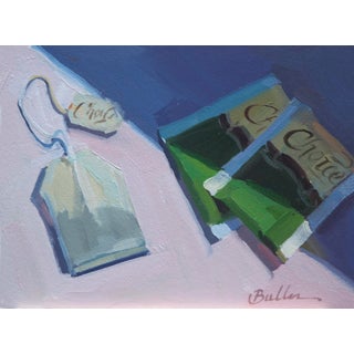 Your Choice by Samantha Buller | Oil on panel Still life of tea bags and a tea tag. For Sale