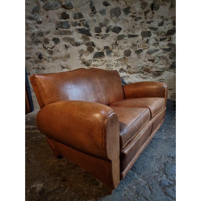Vintage Leather Moustache Sofa, France, 1940s-1950s For Sale - Image 13 of 17
