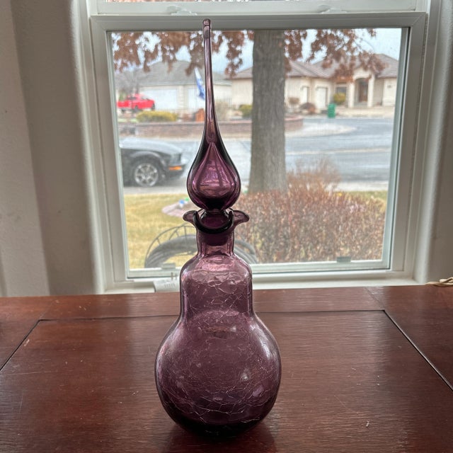 Rainbow Glass Purple Crackle Decanter/Genie Bottle that is absolutely gorgeous with a crackle body that sparkles in the...