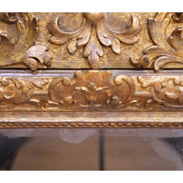 Wood 18th Century French Regence Carved Giltwood Wall Mirror With Cherub Crest For Sale - Image 7 of 11
