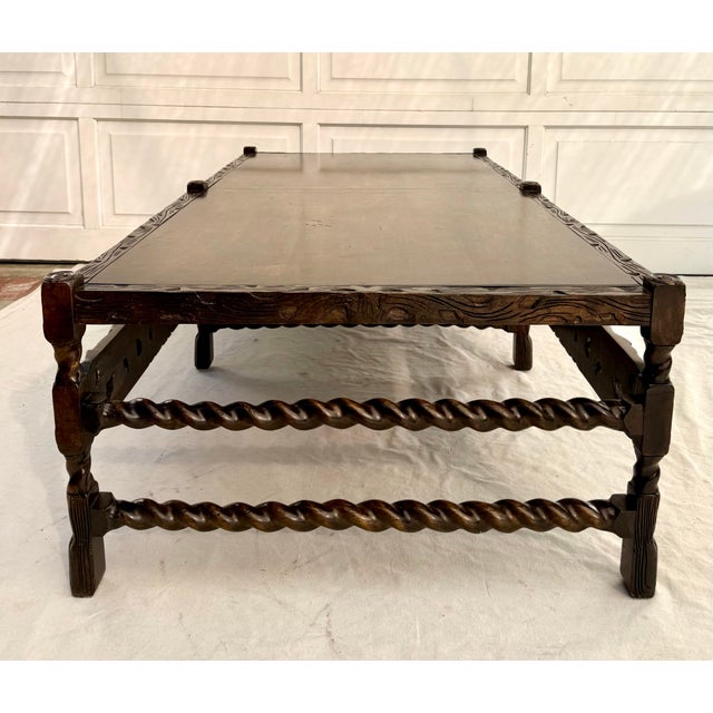 English Carolean Revival Style Carved Wood Coffee Table With Cherubs & Crown Motif For Sale - Image 10 of 15