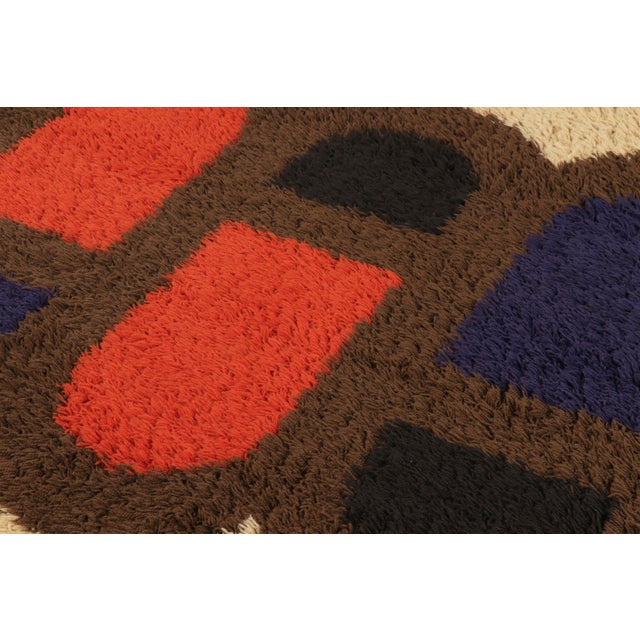 Traditional Vintage Swedish Geometric Rya Rug in Beige With Brown and Blue Pattern - Rug & Kilim For Sale - Image 3 of 7