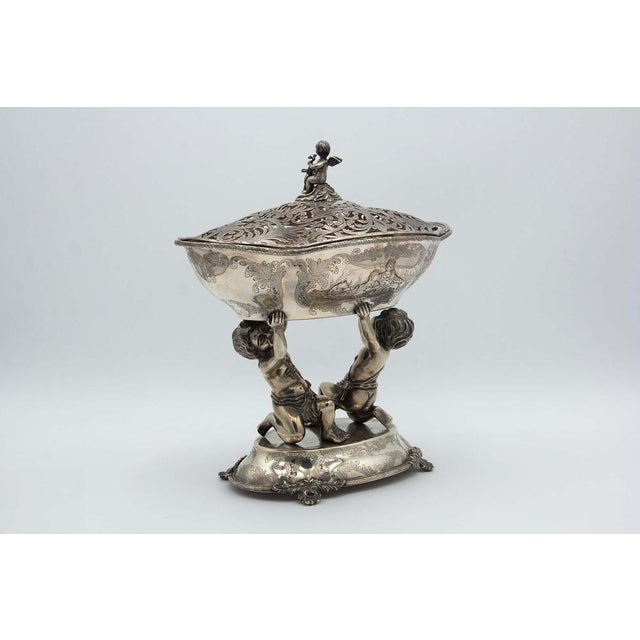 Silver Centerpiece with Scalloped Lid For Sale - Image 3 of 5
