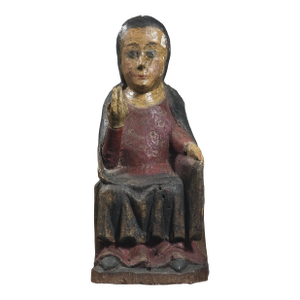 Antique Large 19th C. Spanish Folk Art Polychrome Virgin Mary Santos Sculpture