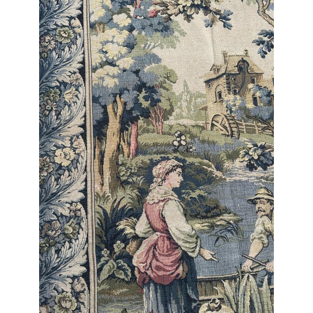 Vintage French Jacquard Tapestry Aubusson Ferryman, 1970s For Sale - Image 16 of 18