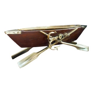 Antique Edwardian Mahogany Nautical Rowing Boat Cruet Centrepiece, 1900 For Sale