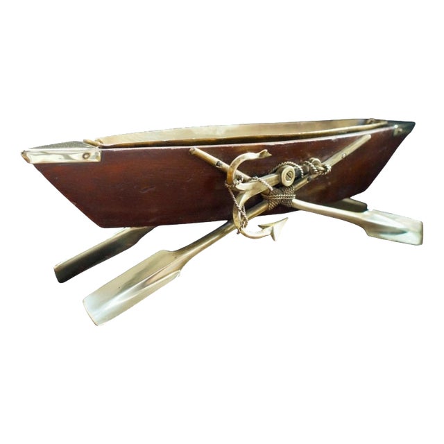 Antique Edwardian Mahogany Nautical Rowing Boat Cruet Centrepiece, 1900 For Sale