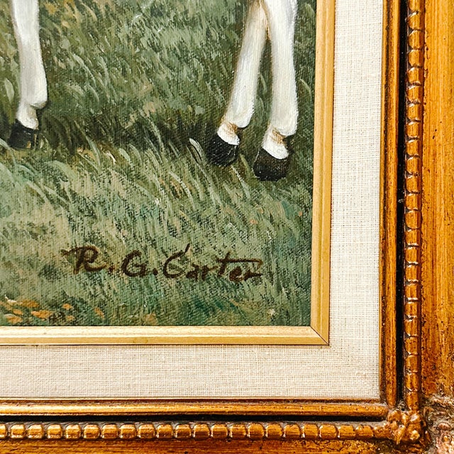 Wood Late 20th Century Framed & Matted English Fox Hunt Equestrian Oil Painting For Sale - Image 7 of 11