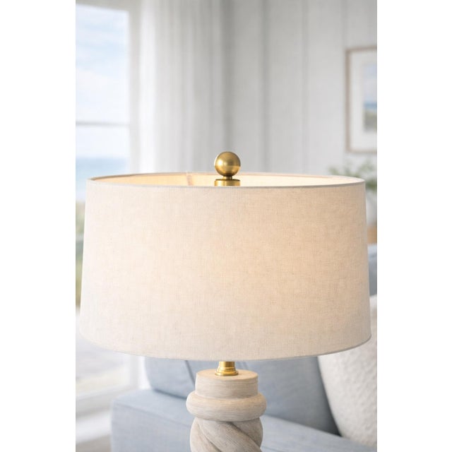 Traditional Late 20th Century Large Sculptural Barley Twist Plaster Table Lamp With 17” Linen Drum Shade – 33” Tall For Sale - Image 3 of 7