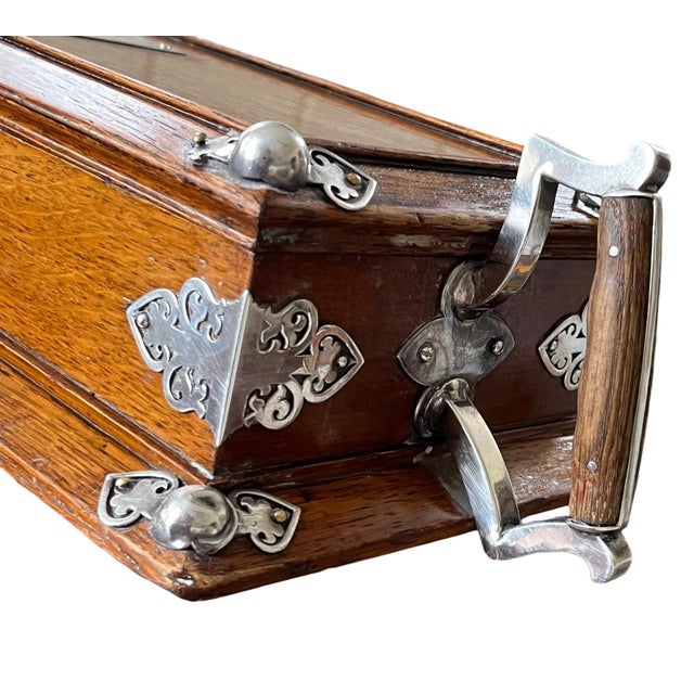 Early 20th C. English Oak & Silver-Plated Desk Box – Handmade, Tea Presentation / Divided Cutlery / Stationery Chest For Sale - Image 13 of 16