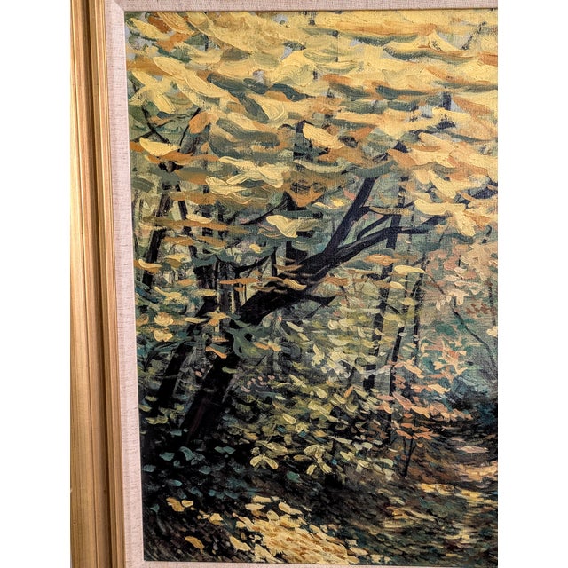 Large Mid-Century Impressionist Autumn Forest Oil Painting – In the Style of R. Hessler For Sale - Image 4 of 11