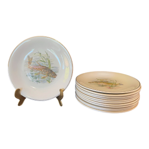 Antique French Fish Serving Set From Ceranord St. Amand, Circa 1908
