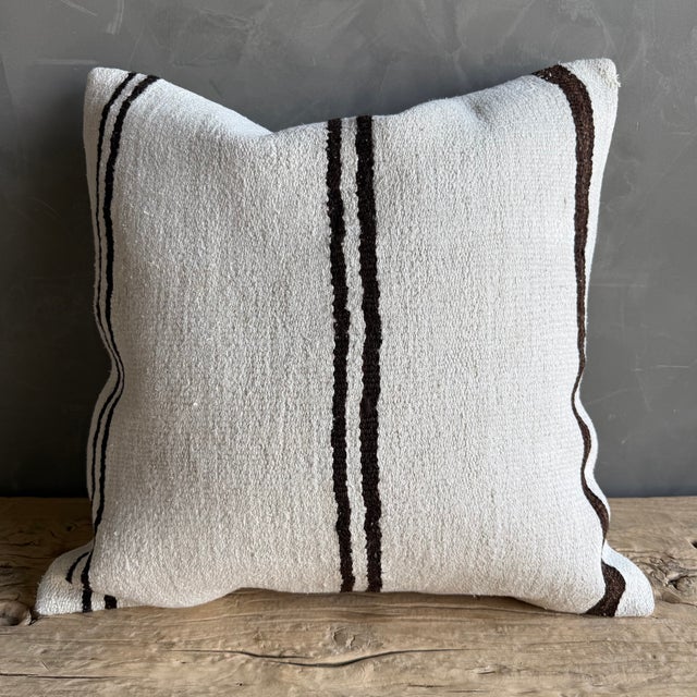 Mid-Century Modern Vintage Rug Pillow Cover With Stripes For Sale - Image 3 of 7