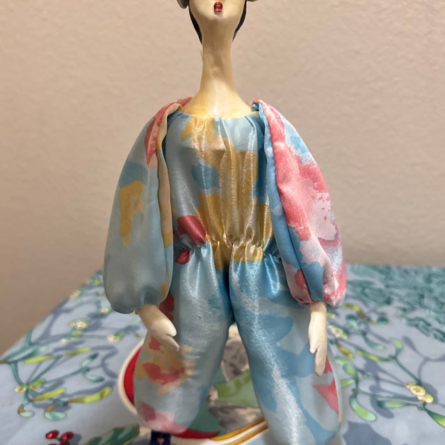 Vintage French Art Deco Style Porcelain & Silk Millet Doll by Marie Paule Rigodon, 1980s For Sale - Image 4 of 5