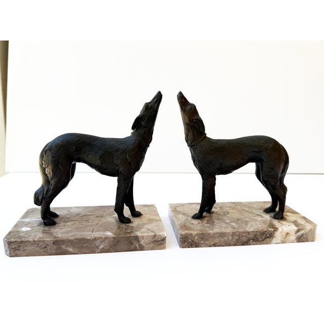 Art Deco Antique French Art Deco Borzoi Bookends on Marble Bases – Pair, Sourced in Paris For Sale - Image 3 of 10