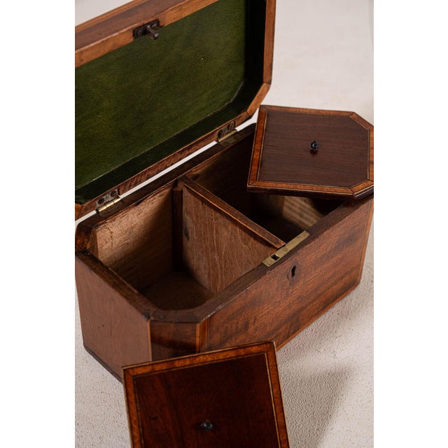 19th Century English Mahogany Tea Caddy With Satinwood Inlay and Intact Interior Compartments For Sale In Charleston - Image 6 of 6