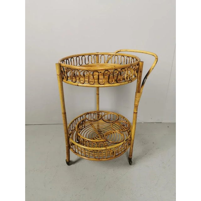 Bamboo Rattan Wicker Trolley, 1950s, in Flawless conditions. Designed 1950 to 1959