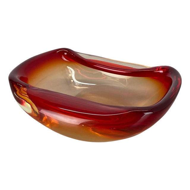 Italian Murano Glass Red-Yellow Bowl, 1970s For Sale