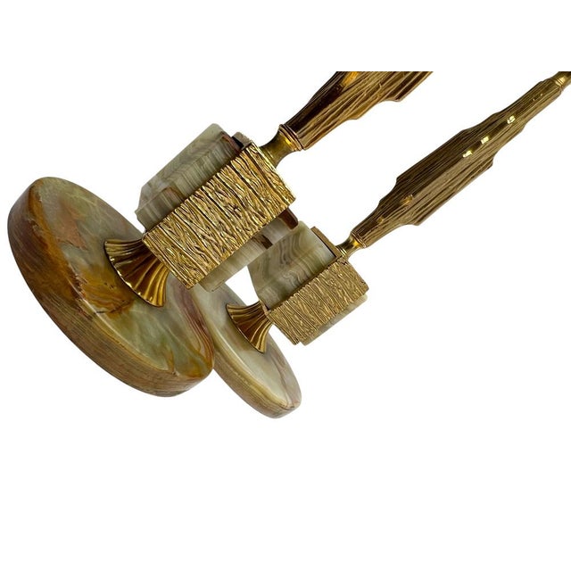 Mid-Century Modern Brass and Onyx Table Lamps in the style of Maison Jansen, 1970s, Set of 2 For Sale - Image 3 of 14