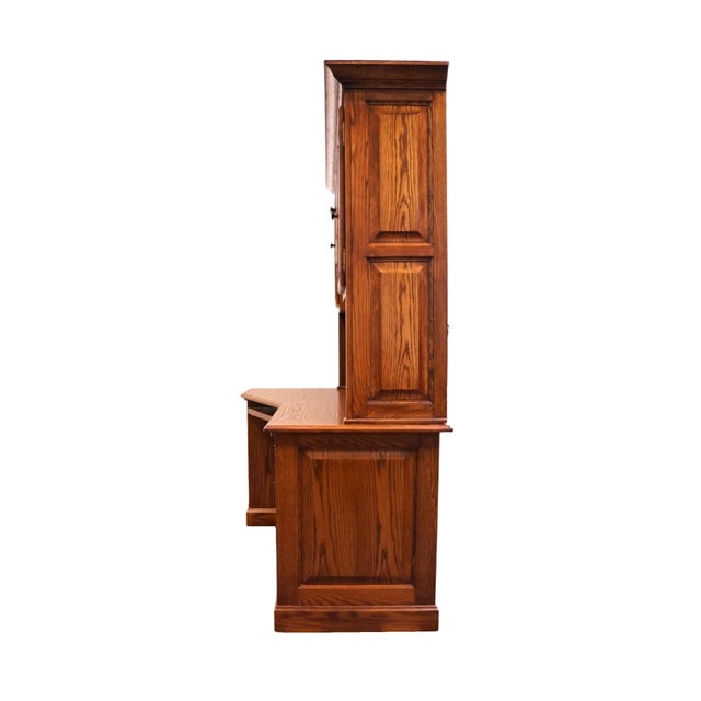 Winners Only Solid Oak Rustic Early American Country Style 74" Computer Desk W. Cabinet Storage Top For Sale - Image 16 of 18