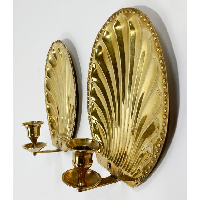 Vintage Brass Shell Motif Wall Candle Sconces, Pair | Chairish