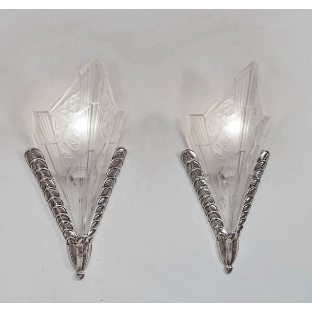 1920s French Art Deco Wall Sconces by Jean Gauthier Ejg 1930 France - A Pair For Sale - Image 5 of 9