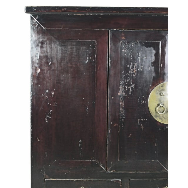 Wood Dark Brown Chinese Antique Cabinet – 56 Inches Tall For Sale - Image 7 of 12
