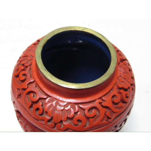 Pair of Chinese Cinnabar Lidded Vases For Sale - Image 4 of 12