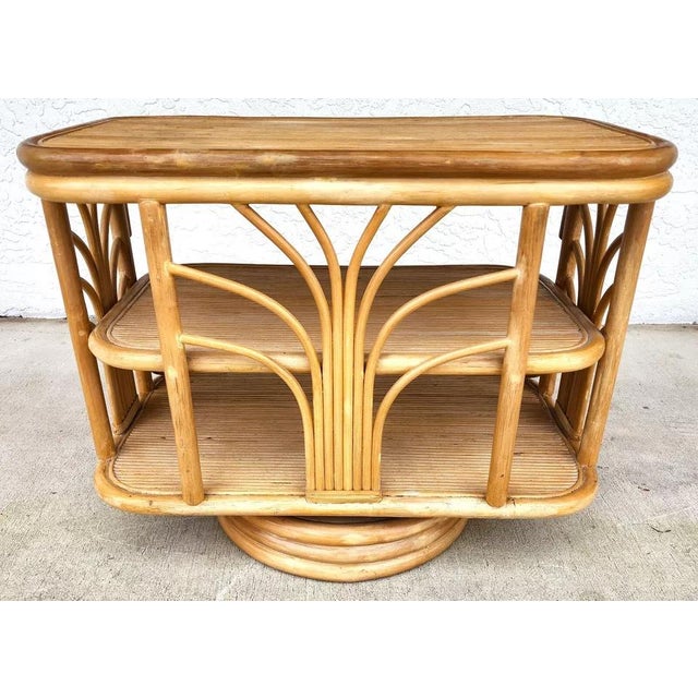 1970s Vintage Bamboo Tv Side Table Rotating For Sale - Image 5 of 12