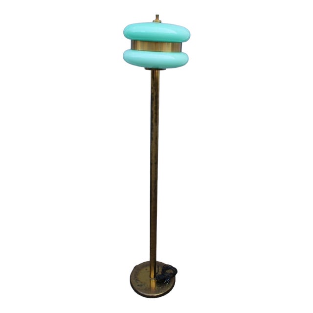 Floor Lamp in Brass and Green Glass from F. Fabbian, 1970s For Sale
