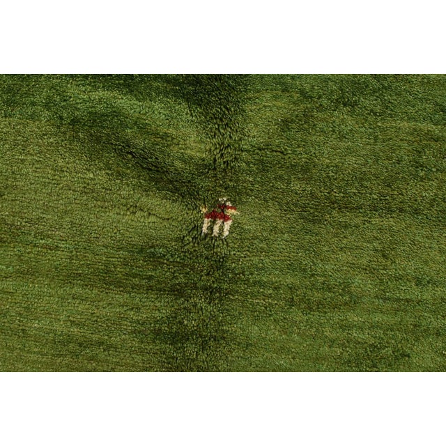 Gabbeh Rug 5’1” X 6’6” Green Wool Vintage Tribal Hand-Knotted Carpet For Sale - Image 9 of 13