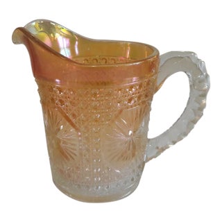 Vintage Imperial Glass Medallion Carnival Glass Marigold Iridescent Pitcher For Sale