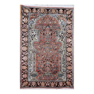 Vintage Turkish Silk Pictorial Rug, Tree of Life Design, Hand-Knotted, 3' x 4' For Sale