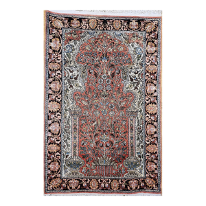 Vintage Turkish Silk Pictorial Rug, Tree of Life Design, Hand-Knotted, 3' x 4'