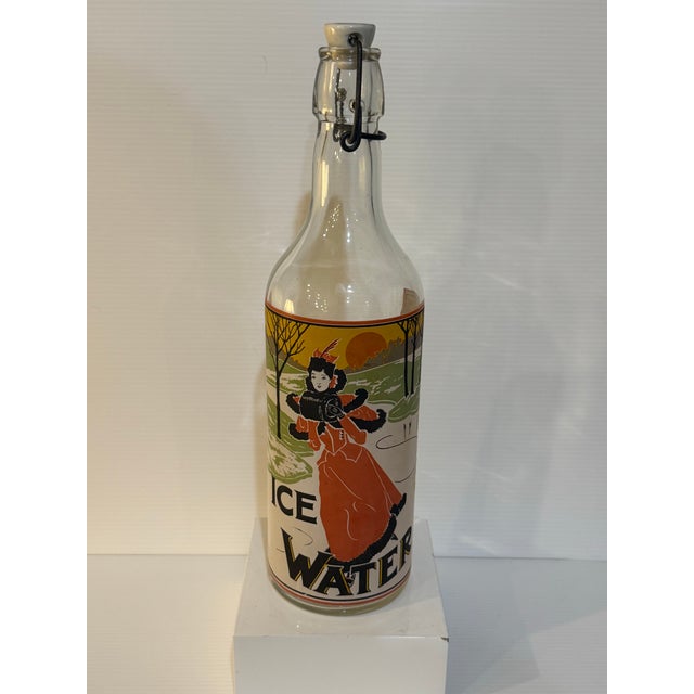 Late 20th Century Vintage Art Nouveau “Ice Water” Swing Top Glass Bottle Featuring Victorian Lady Skating For Sale - Image 5 of 12
