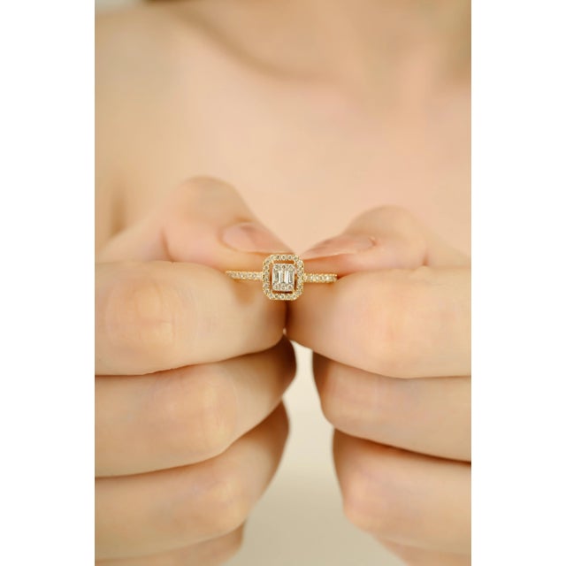 14k Solid Gold Octagon Cluster Diamond Proposal Ring Size 5 For Sale - Image 4 of 11